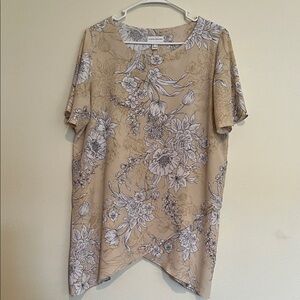 Susan Graver Printed Woven Crossover Hem Flutter Sleeve Top